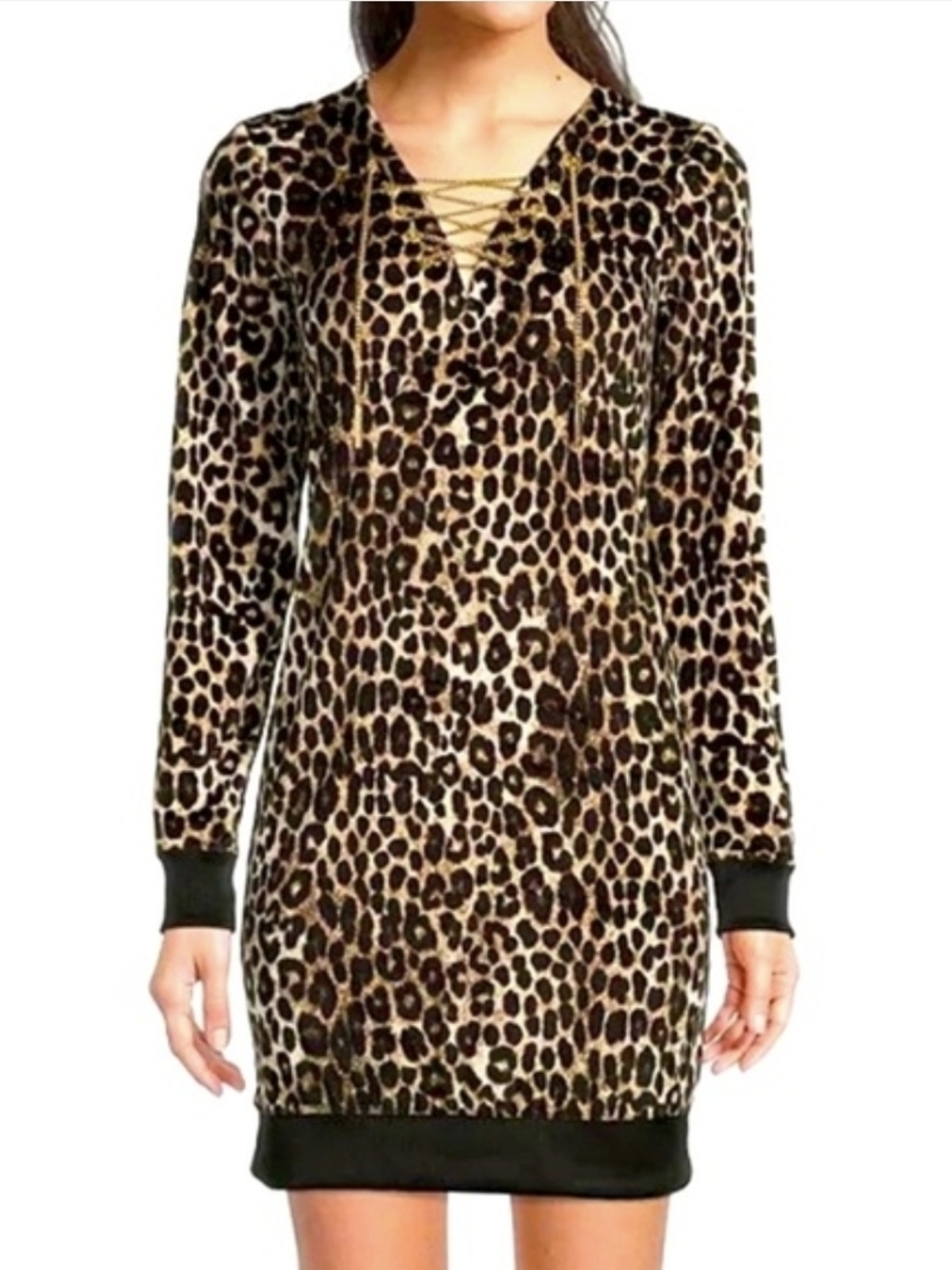 Michael Kors Women's Dark Camel Cheetah Print Velour Sheath Dress
